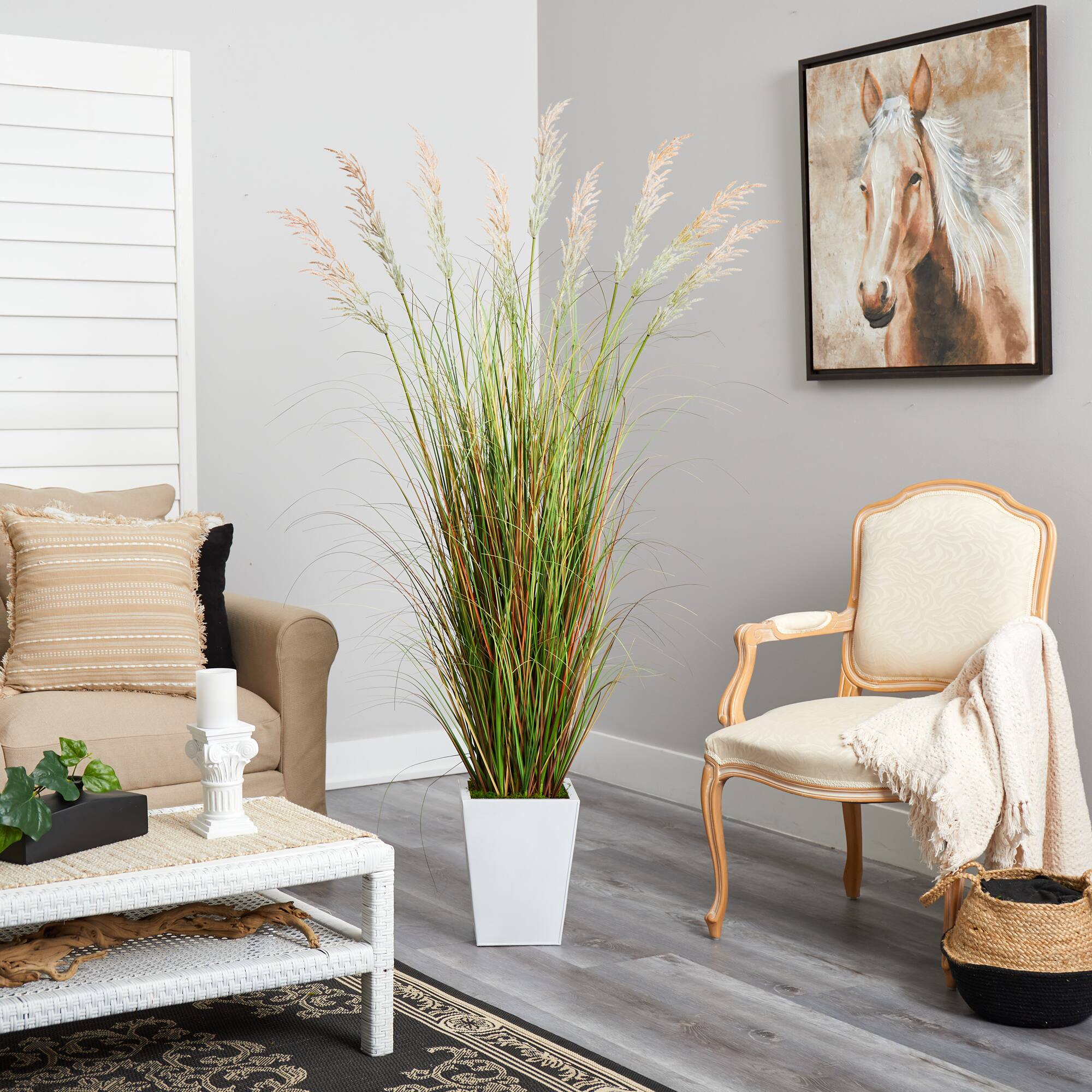 6ft. Grass Plant in White Metal Planter